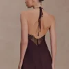 Regina Halter Lace And Satin Mini Dress – Chocolate Regina Halter Lace And Satin Mini Dress – Chocolate