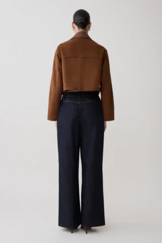 Remy Faux Suede & Leather Collared Jacket – Tan