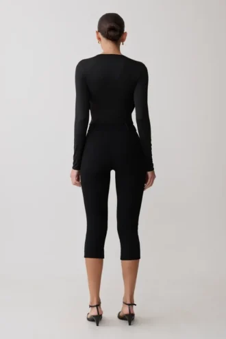 Ren Cowl Long Sleeve Slinky Bodysuit – Black