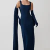 Rhea Detachable Cape Jersey Maxi Dress – Navy Rhea Detachable Cape Jersey Maxi Dress – Navy