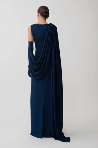 Rhea Detachable Cape Jersey Maxi Dress – Navy