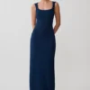 Rhea Detachable Cape Jersey Maxi Dress – Navy Rhea Detachable Cape Jersey Maxi Dress – Navy