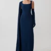 Rhea Detachable Cape Jersey Maxi Dress – Navy Rhea Detachable Cape Jersey Maxi Dress – Navy