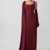 Rhea Detachable Cape Jersey Maxi Dress – Wine Rhea Detachable Cape Jersey Maxi Dress – Wine