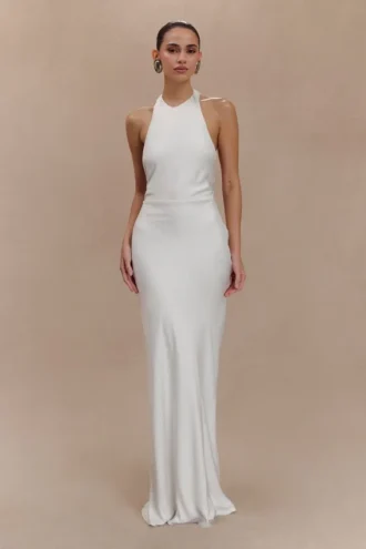 Rinna Satin Halter Maxi Dress – Ivory