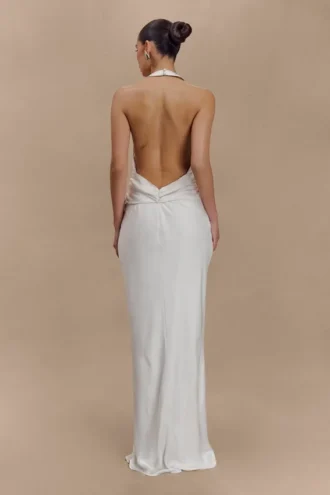 Rinna Satin Halter Maxi Dress – Ivory