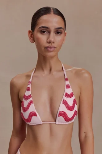 Robyn Beaded Triangle Bikini Top – Pink
