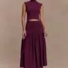Romaine Bandage Knit Midi Skirt – Wine Romaine Bandage Knit Midi Skirt – Wine