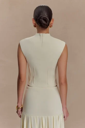 Romaine High Neck Bandage Knit Top – Ivory