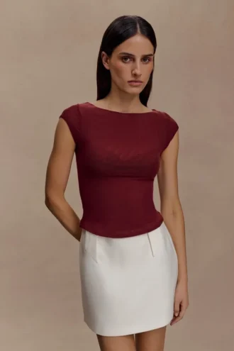 Romana Short Sleeve Mesh Top – Burgundy