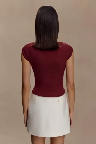 Romana Short Sleeve Mesh Top – Burgundy
