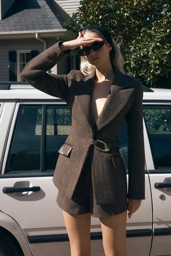Romy Structured Blazer With Hardware – Herringbone Romy Structured Blazer With Hardware – Herringbone
