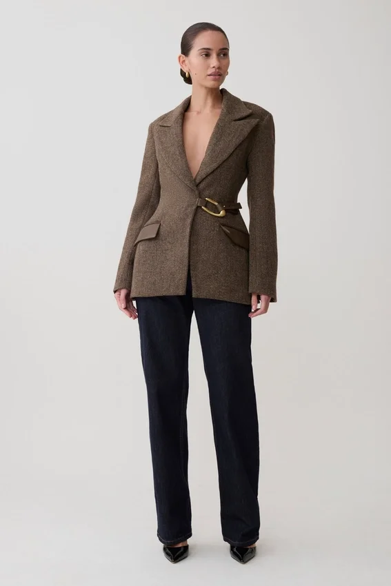Romy Structured Blazer With Hardware – Herringbone Romy Structured Blazer With Hardware – Herringbone
