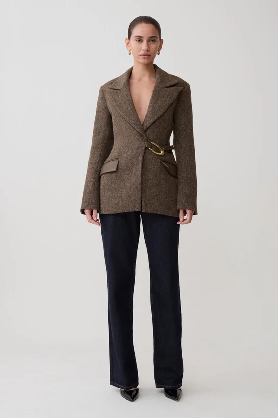 Romy Structured Blazer With Hardware – Herringbone Romy Structured Blazer With Hardware – Herringbone
