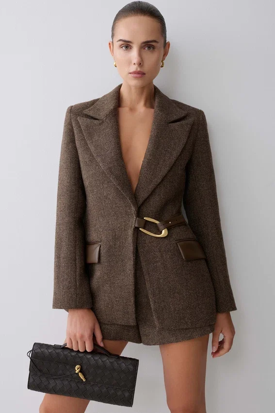Romy Structured Blazer With Hardware – Herringbone Romy Structured Blazer With Hardware – Herringbone