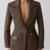 Romy Structured Blazer With Hardware – Herringbone Romy Structured Blazer With Hardware – Herringbone