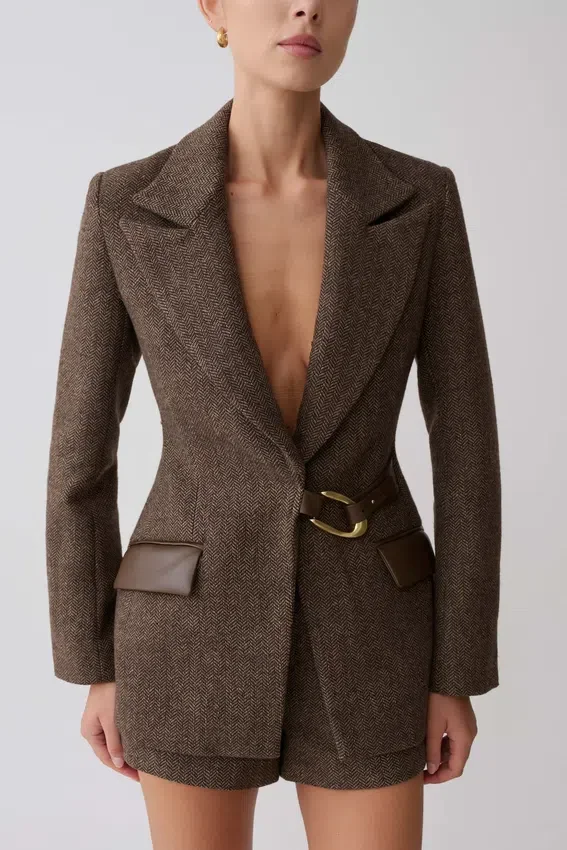 Romy Structured Blazer With Hardware – Herringbone Romy Structured Blazer With Hardware – Herringbone