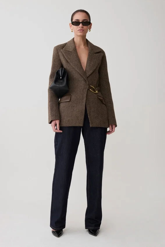 Romy Structured Blazer With Hardware – Herringbone Romy Structured Blazer With Hardware – Herringbone