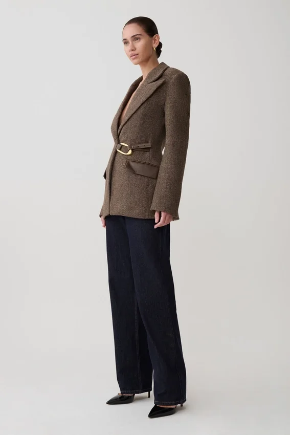 Romy Structured Blazer With Hardware – Herringbone Romy Structured Blazer With Hardware – Herringbone