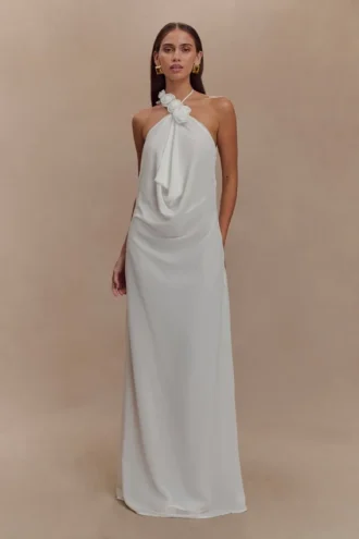 Rosalia Cowl Neck Maxi Dress – White