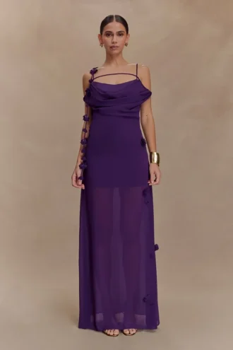 Rosalie Floral Chiffon Maxi Dress – Purple