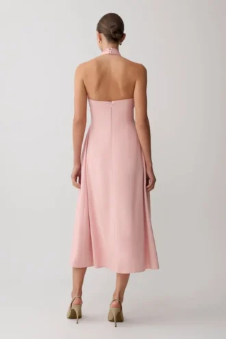Rosie Linen Halter Midi Dress – Pink