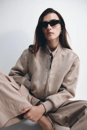 Rudy Suede Bomber Jacket – Sand