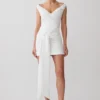 Runa Off Shoulder Mini Dress With Waist Tie – White Runa Off Shoulder Mini Dress With Waist Tie – White
