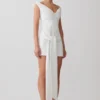 Runa Off Shoulder Mini Dress With Waist Tie – White Runa Off Shoulder Mini Dress With Waist Tie – White
