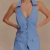 Ruth Cotton Halter Mini Dress – Ocean Blue Ruth Cotton Halter Mini Dress – Ocean Blue