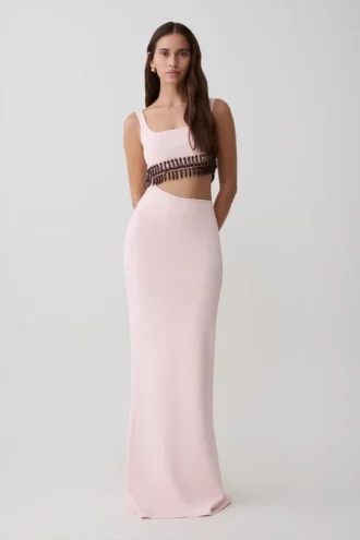Ruvic Knit Maxi Beaded Dress – Baby Pink