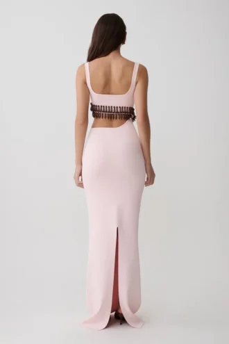 Ruvic Knit Maxi Beaded Dress – Baby Pink