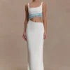 Ruvic Knit Maxi Beaded Dress – White Ruvic Knit Maxi Beaded Dress – White