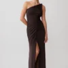 Ryn Twisted One Shoulder Maxi Dress – Dark Chocolate Ryn Twisted One Shoulder Maxi Dress – Dark Chocolate