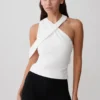 Sable Crossover Crepe Halter Top – White Sable Crossover Crepe Halter Top – White