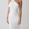 Sable Crossover Crepe Midi Dress – White Sable Crossover Crepe Midi Dress – White