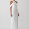 Sable Crossover Crepe Midi Dress – White Sable Crossover Crepe Midi Dress – White