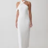 Sable Crossover Crepe Midi Dress – White Sable Crossover Crepe Midi Dress – White