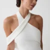 Sable Crossover Crepe Midi Dress – White Sable Crossover Crepe Midi Dress – White