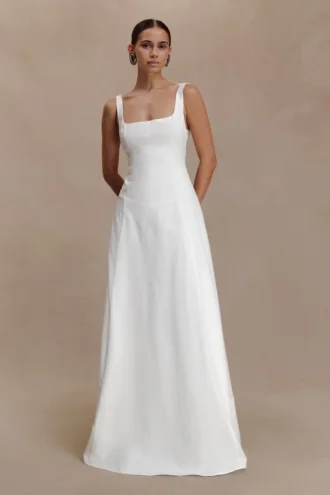 Salma Drop Waist Cotton Maxi Dress – White