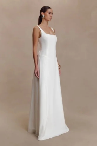 Salma Drop Waist Cotton Maxi Dress – White