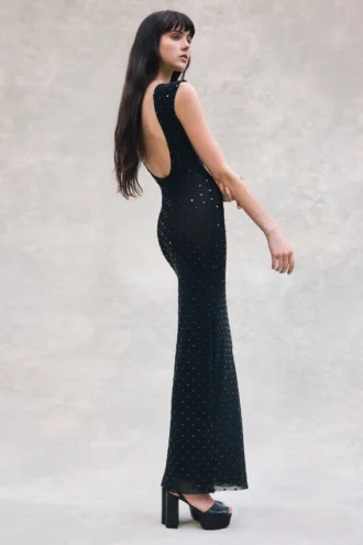 Samara Sleeveless Diamante Maxi Dress – Black