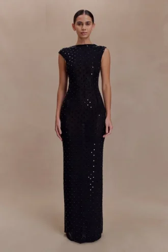Samara Sleeveless Diamante Maxi Dress – Black