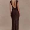 Samara Sleeveless Diamante Maxi Dress – Chocolate Samara Sleeveless Diamante Maxi Dress – Chocolate