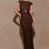Samara Sleeveless Diamante Maxi Dress – Chocolate Samara Sleeveless Diamante Maxi Dress – Chocolate