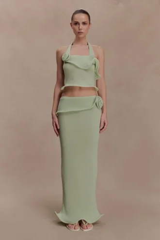 Samira Knit Wired Maxi Skirt – Pastel Green