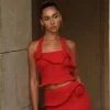 Samira Halter Knit Twist Top – Red Samira Halter Knit Twist Top – Red