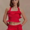 Samira Halter Knit Twist Top – Red Samira Halter Knit Twist Top – Red