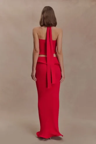Samira Knit Wired Maxi Skirt – Red