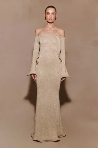 Sandrine Lurex Knit Maxi Dress – Gold